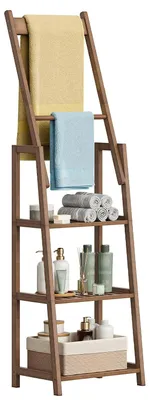 Immagine prodotto di TRANKIELO® - Porta asciugamani in bambù – Design multifunzionale a 3 livelli – Salvaspazio, ideale per bagno e camera da letto