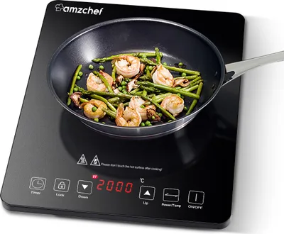 Produktbild von AMZCHEF Induktionskochfeld, Einzel Induktionskochplatte 2000W mit 10 Leistungsstufen,10 Temperatureinstellungen und 3-Stunden-Timer, Schwarz