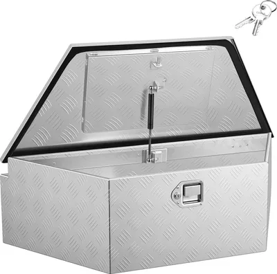 Produktbild von SucceBuy Deichselbox aus Aluminium 990 x 419 x 305 mm, Werkzeugaufbewahrungsbox mit Schloss und Schlüsseln, belastbar bis 50 kg, geeignet für Anhänger, Ladeflächen, Wohnmobile und SUVs, silberfarben
