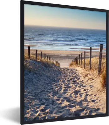 Produktbild von MuchoWow® Gerahmtes Poster Sand - Strand - Düne - Meer - Sommer 60x80 cm - Poster mit Schwarzem Bilderrahmen Wandposter Rahmen Foto Bilder - Premium - Wanddeko Wohnzimmer