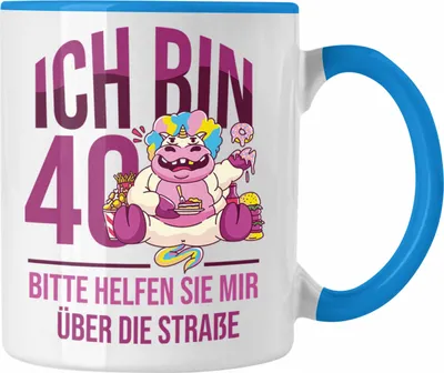Produktbild von Trendation - Lustige Tasse zum 40. Geburtstag - Geschenkidee für Frauen Einhorn 40er Geburtstag (Blau)