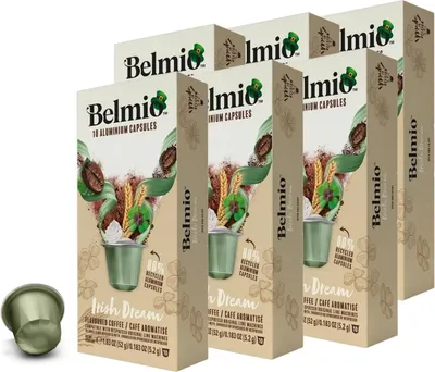 Produktbild von Belmio Irish Dream 60 Kaffeekapseln für Nespresso – Gourmet Kaffee mit Irish Cream Aroma, 60 Stück Aluminium Kapseln, cremig & sanft, ohne Alkohol