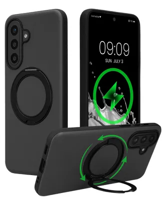 Produktbild von kwmobile Case mit 360° Standring für Samsung Galaxy A57 5G Hülle - Hardcase mit drehbaren Kickstand - kompatibel mit MagSafe - Schwarz