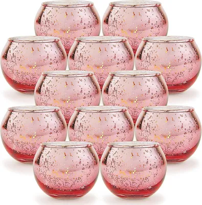 Image de Ensemble de 12 bougeoirs en verre dorés roses, idéal pour la décoration