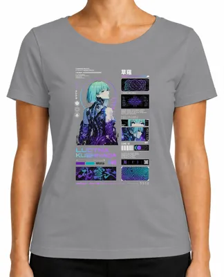 Zdjęcie produktu dla Koszulka damska z motywem Cyberpunk, anime, mangi, Japonii, stylu Y2K, "Edgerunners". Kolor: szary. Rozmiar: M
