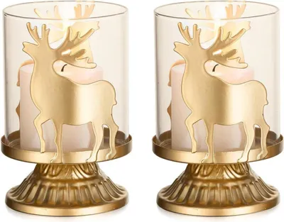 Produktbild von Goldener Rentier Kerzenständer Set für Weihnachtsdeko 2er Set
