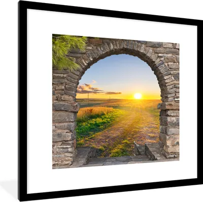 Produktbild von MuchoWow® Gerahmtes Poster Landleben - Sonne - Aussicht - Landschaft 40x40 cm - Poster mit Schwarzem Bilderrahmen Wandposter Rahmen Foto Bilder - Poster - Plakat im Rahmen