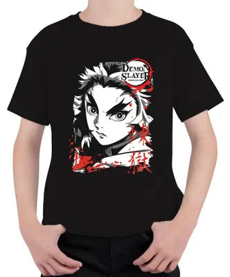 Obrázek produktu pro Dětské tričko Kimetsu no Yaiba Rengoku Fire Anime Gift Uni, černá, 116