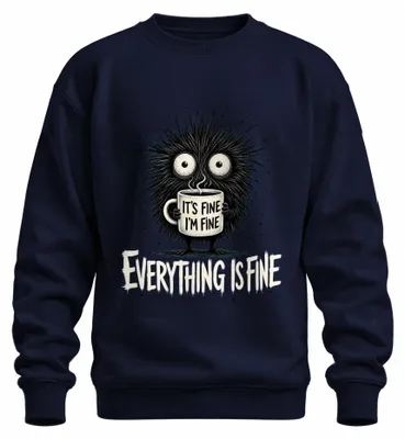 Imagen del producto de Sudadera con cuello redondo, modelo "Está bien, estoy bien, todo está bien", con estampado sarcástico, color azul marino, talla XXL