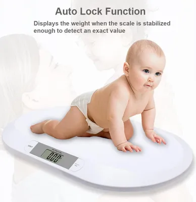 Immagine prodotto di Bilancia digitale per neonati per pesare fino a 20 kg/44 lb. Display LCD per neonati e bambini, 2 modalità (kg/lb), precisione per neonati e bambini