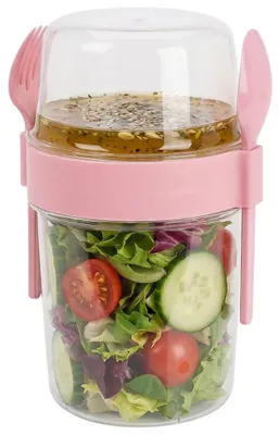 Salade-to-go-Becher 1100 ml, BPA-frei, mit Besteck, rosa