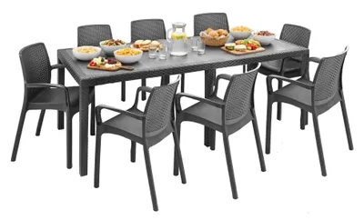 Produktbild von Outdoor Lounge Set Arret, Outdoor Lounge Set, Ausziehbarer rechteckiger Tisch mit 8 Stühlen mit Armlehnen, Italy, Anthrazit
