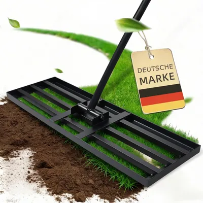 Produktbild von Theo&Cleo Rasenrakel Nivellierrechen mit Metallstiel, Rasenwerkzeug zum Nivellieren & Einebnen von Rasenflächen für Garten, Hof und Golfplatz