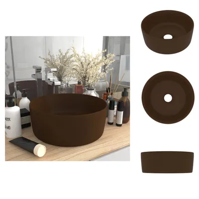 Immagine prodotto di vidaXL Lussuoso lavabo rotondo opaco marrone scuro 40x15 cm in Vetroceramica - Lavabo da bagno