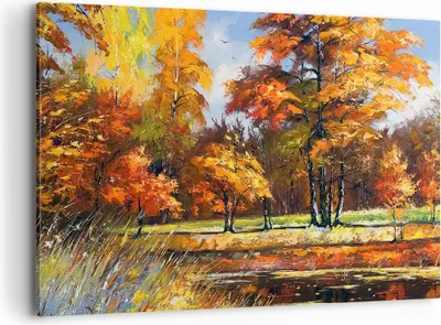 Produktbild von Bild auf Leinwand - Leinwandbild - Park Herbst Wasser - 100x70cm - Wand Bild - Wanddeko - Leinwanddruck - Bilder - Kunstdruck - Wanddekoration - Leinwand bilder - Wandkunst - AA100x70-3536