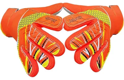 Produktbild von Torwarthandschuhe Kinder Jungen Mädchen Junior Fußballhandschuhe mit rutschfester Latex Handfläche Orange-Gelb Größe 6