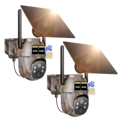 Image de 2 pièces 4G LTE caméra solaire pour animaux sauvages avec détecteur de mouvement batterie caméra pour animaux sauvages avec carte SIM et carte 32G & 64G 2K caméra de surveillance extérieure vision nocturne couleur
