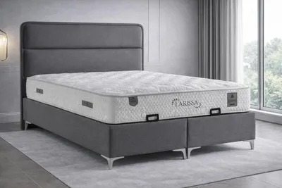 Obrázek produktu pro Postel s matrací, moderní styl, látkový potah, šedá barva, postel s úložným prostorem