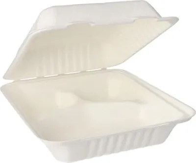 Produktbild von Menüboxen, Zuckerrohr "pure" 3-geteilt 7,7 cm x 20 cm x 22 cm weiss