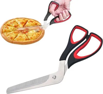 Obrázok produktu pre Multifunkčné nožnice na pizzu s ostrejšou čepeľou z nerezovej ocele vhodnej pre styk s potravinami, mäkká rukoväť, 27 cm