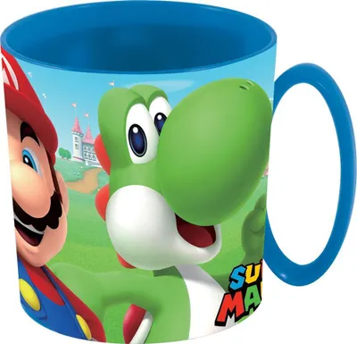 Zdjęcie produktu dla Super Mario - Kubek dla dzieci do kuchenki mikrofalowej - 350 ml, nie zawiera BPA, można go myć w zmywarce i nadaje się do wielokrotnego użytku