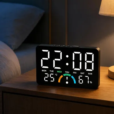 Digitale LED-Wecker mit Temperatur, Luftfeuchtigkeit, Datum, lautem Alarm