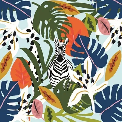 Produktbild von 20 Servietten Tropical Vibes - Zebra an bunten Dschungelblättern 33x33cm