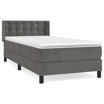 Image de vidaXL Lit boxspring avec matelas gris foncé 100x200 cm velours