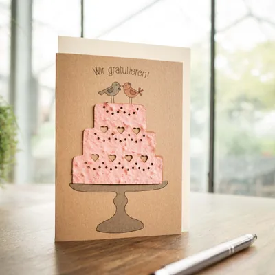Produktbild von Die Stadtgärtner – Hochzeitskarte mit Saatpapier I Schöne Karte zur Hochzeit mit Torten-Motiv I Saatpapier mit hochwertigen Wildblumen-Samen I Karte mit Umschlag I 10,5 x 14,8 cm (DIN A6)