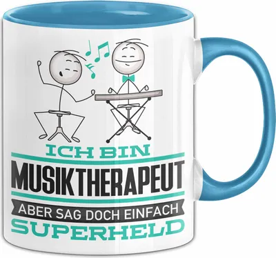 Produktbild von Musiktherapeut Geschenk Tasse Ich Bin Musiktherapeut Aber Sag Doch Einfach Superheld Lustige Geschenkdiee für Musiktherapeut Kaffee-Becher (Blau)