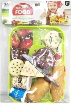Produktbild von Spielzeug-Küchenset 8814 mit Baguette, Keksen, Hotdog, Tablett und Besteck