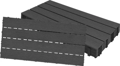 Sessamen-LP 12 Stück Balkon Bodenbelag WPC Terrassenfliesen Holzoptik Balkonfliesen Klicksystem Klickfliese Kunststoff Klick Fliesen für Garten Balkon Terrasse (30x60cm, Anthrazit)