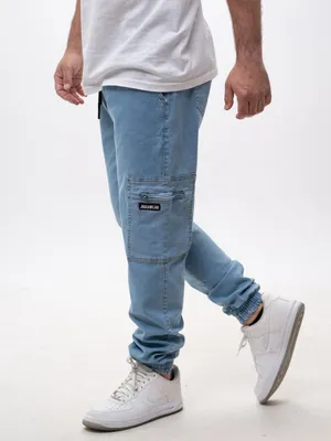 Produktbild von Herren Hellblau Jogger Bootcut Jeans Hosen Jigga Wear Stripe Zip Cargo M