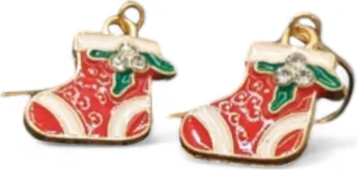 Produktbild von Weihnachten Ohrhaken Ohrringe im Weihnachtssocken Design in rot weiß goldfarben