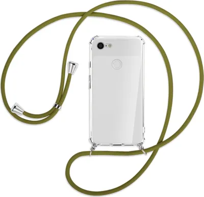 Produktbild von Handykette Backcover-Schutzhülle mit Band (Metall silberfarben) für Google Pixel 3 XL - khaki