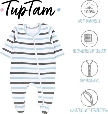 Immagine prodotto di TupTam Baby pigiama unisex per la nanna, pigiama per bambine con piedini per bambini, confezione da 3 pezzi, colore: righe/grigio, taglia: 98