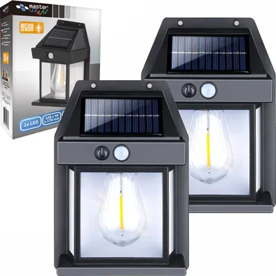 Produktbild von MasterLED Solar Wandleuchte LED 2er Set – 3000K Warmweiß – Bewegungsmelder und Dämmerungssensor – IP44 Außenlampe Schwarz