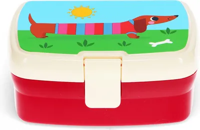 Produktbild von Rex London Lunchbox Sausage Dog Dackel mit herausnehmbaren Fach Snack Obst Behälter Dose Box Kunststoff