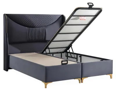 Produktbild von Grau modernes Bett mit Matratze aus Textil und Holz