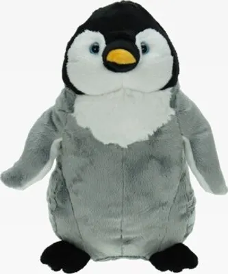 A plush toy penguin is shown from the front against a white background.