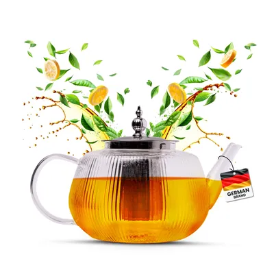 Produktbild von Neruma Premium Glasteekanne 800ML mit Siebeinsatz Feinmaschig Extra Dickes Glas – Für Losen Tee & Beuteltee, Hitzebeständig