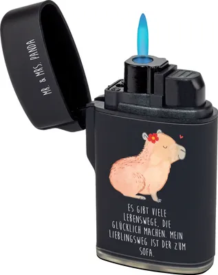 Produktbild von Mr. & Mrs. Panda sturmfeuerzeug Capybara Blume - Schwarz - Geschenk, gas anzünder, Feuerzeug, Lustige Sprüche, Gasfeuerzeug, zigarettenanzünder, Feuerzeuge