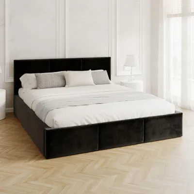 Produktbild von FDM Bett AMBER Paris 180x200 cm Polsterbett mit Lattenrost aus Metall Bettkasten Stauraumbett Samt schwarz