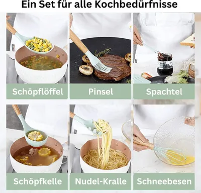 Immagine prodotto di Utensili da cucina Set di utensili da cucina antiaderenti da 12 pezzi Utensili da cucina in silicone Set di utensili da cucina