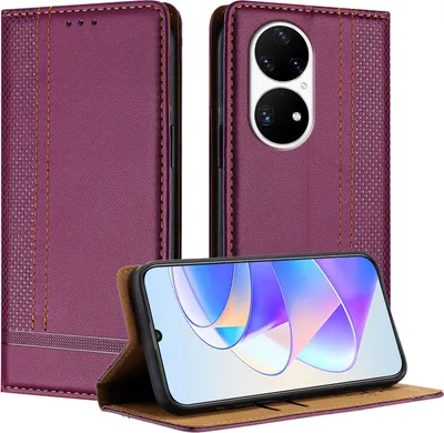 Produktbild von Handyhülle für Huawei P50 Pro Leder Flip Klappbare Schutzhülle mit Standfunktion Lila