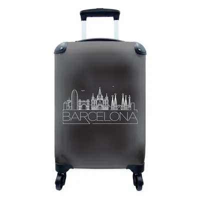 Produktbild von MuchoWow® Koffer Handgepäck Trolley Rollkoffer Kleine Reisekoffer mit 4 Rollen - Skyline "Barcelona" schwarz - Cabin Size < 55x40x23 cm & 55x40x20 cm - Fotokoffer - Kabinenkoffer - Boardgepäck - Reise-Box - Reisekoffer - Reisegepäck - Koffer mit Bild - Trolley für Kinder