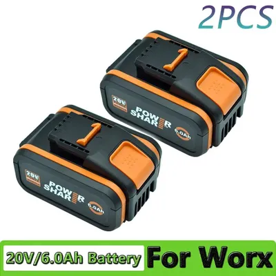 Immagine prodotto di Batteria da 20V - Batteria di ricambio agli ioni di litio - 6,0Ah - Confezione da 2 - Compatibile con i modelli WX390, WX176, WX166.4, WX372.1, WX800, WX678, WX550, WX532, WG894E, WG629E, WG329E, WG2