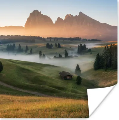 Produktbild von MuchoWow® Poster Berg - Nebel - Landschaft 75x75 cm - Wand Dekoration