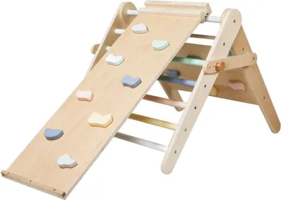 Immagine prodotto di eliNeli Montessori Growing Pickle Triangle 59 cm 3in1 con lavagna attività e lavagna 2in1 - pastello