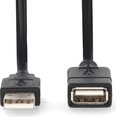 Produktbild von Nedis USB-Kabel - USB 2.0 - USB-A Stecker - USB-A Buchse - 480 Mbps - Vernickelt - 1.00 m - Rund - PVC - Schwarz - Box